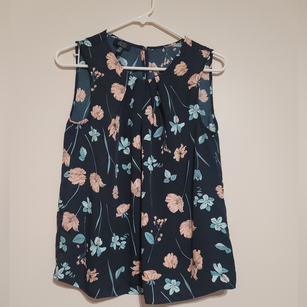 Jones New York Floral Sleeveless Blouse - Black and Peach